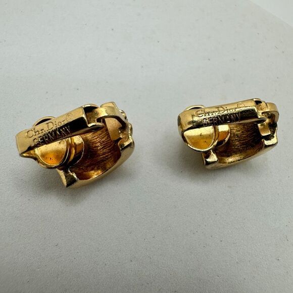Christian Dior Gold Tone Rhinestone Small Half Hoop Clip On Earrings Vintage - Picture 3 of 7